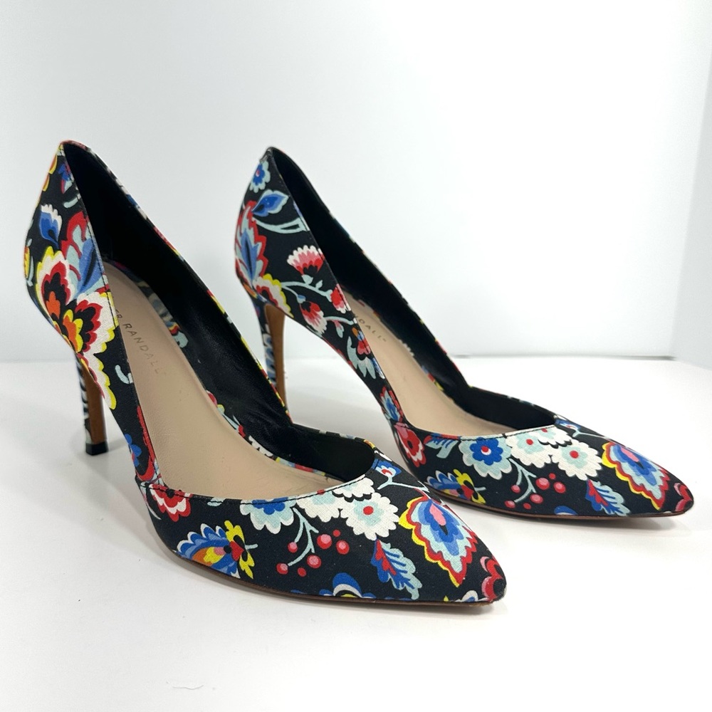 Loeffler Randall Black Floral Print Canvas Pointy Toe Classic Pumps Size 9